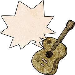 cartoon guitar and speech bubble in retro texture style