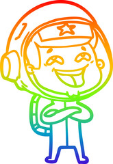 rainbow gradient line drawing cartoon laughing astronaut