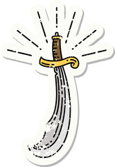 grunge sticker of tattoo style scimitar sword