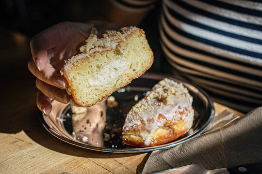 Cream filled doughnut with crumble top