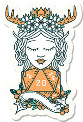elf druid character with natural twenty dice roll sticker