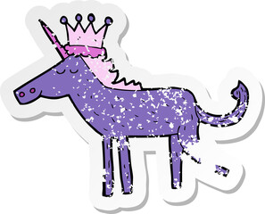 retro distressed sticker of a cartoon unicorn