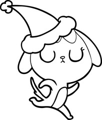 cute line drawing of a dog wearing santa hat