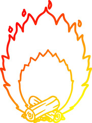 warm gradient line drawing cartoon blazing camp fire