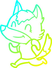 cold gradient line drawing friendly cartoon wolf