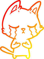 warm gradient line drawing crying cartoon cat