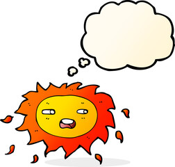 cartoon sad sun with thought bubble
