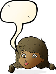 cartoon pretty female face with speech bubble