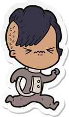 Obraz premium sticker of a cartoon annoyed hipster girl wearing space suit