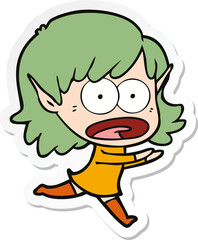 sticker of a cartoon shocked elf girl
