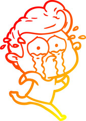 warm gradient line drawing cartoon crying man running