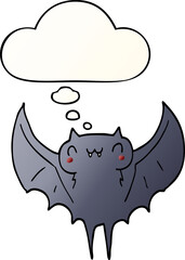 cartoon bat and thought bubble in smooth gradient style