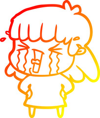 warm gradient line drawing cartoon woman in tears