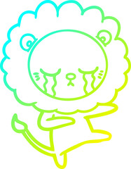 cold gradient line drawing crying cartoon lion