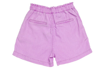 Closeup of a female stylish fashionable light pink short pant with ribbon bow isolated on a white...