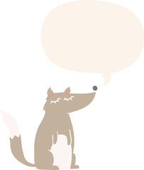 cartoon wolf and speech bubble in retro style