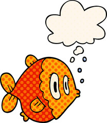 cartoon fish and thought bubble in comic book style