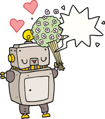 cartoon robot in love and speech bubble