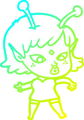 Obraz premium cold gradient line drawing pretty cartoon alien girl