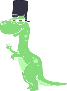 flat color illustration of a cartoon dinosaur wearing top hat