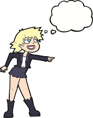 cartoon woman pointing with thought bubble