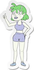 sticker of a cartoon alien gym girl