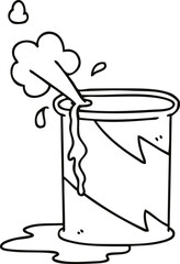 quirky line drawing cartoon exploding oil can