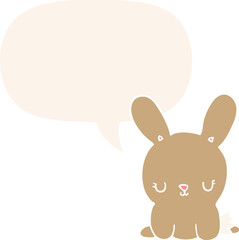 cute cartoon rabbit and speech bubble in retro style