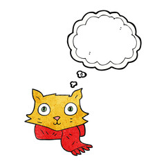 thought bubble textured cartoon cat wearing scarf