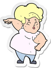 sticker of a cartoon happy overweight lady