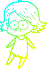 cold gradient line drawing happy cartoon girl