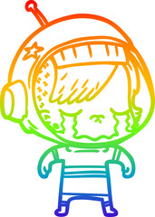 rainbow gradient line drawing cartoon crying astronaut girl