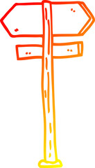 warm gradient line drawing cartoon direction sign