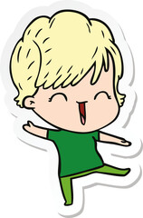 sticker of a cartoon laughing woman