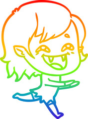 rainbow gradient line drawing cartoon laughing vampire girl