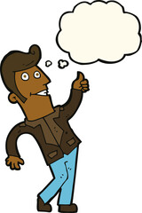 cartoon man giving thumbs up sign with thought bubble