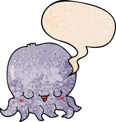 cartoon jellyfish and speech bubble in retro texture style