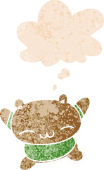 cartoon jumping bear and thought bubble in retro textured style