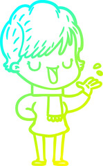 cold gradient line drawing cartoon woman talking