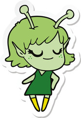 sticker of a smiling alien girl cartoon
