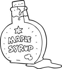 black and white cartoon maple syrup bottle