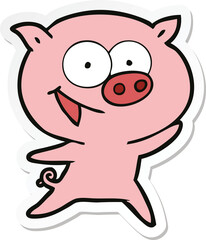 sticker of a cheerful pig cartoon