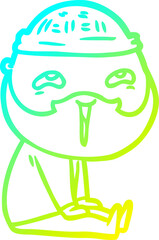 cold gradient line drawing cartoon happy bearded man