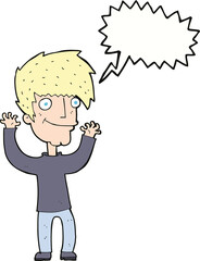 cartoon man waving arms with speech bubble