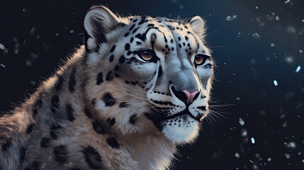 Fototapeta na wymiar generative ai illustration of a snow leopard portrait against dark background