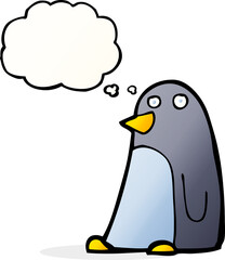 cartoon penguin with thought bubble