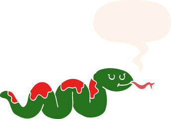 cartoon snake and speech bubble in retro style