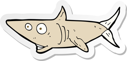 sticker of a cartoon happy shark