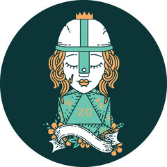 human fighter with natural twenty dice roll icon