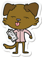 sticker of a cartoon dog with clip board